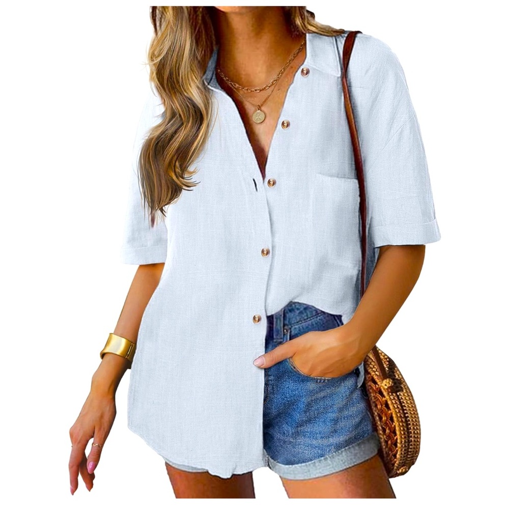 Oversized White Short Sleeve Button Down